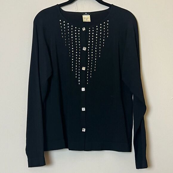 Vintage Italian D & D Collection Jeweled Cardigan Sweater, Black Size Large - Picture 1 of 8